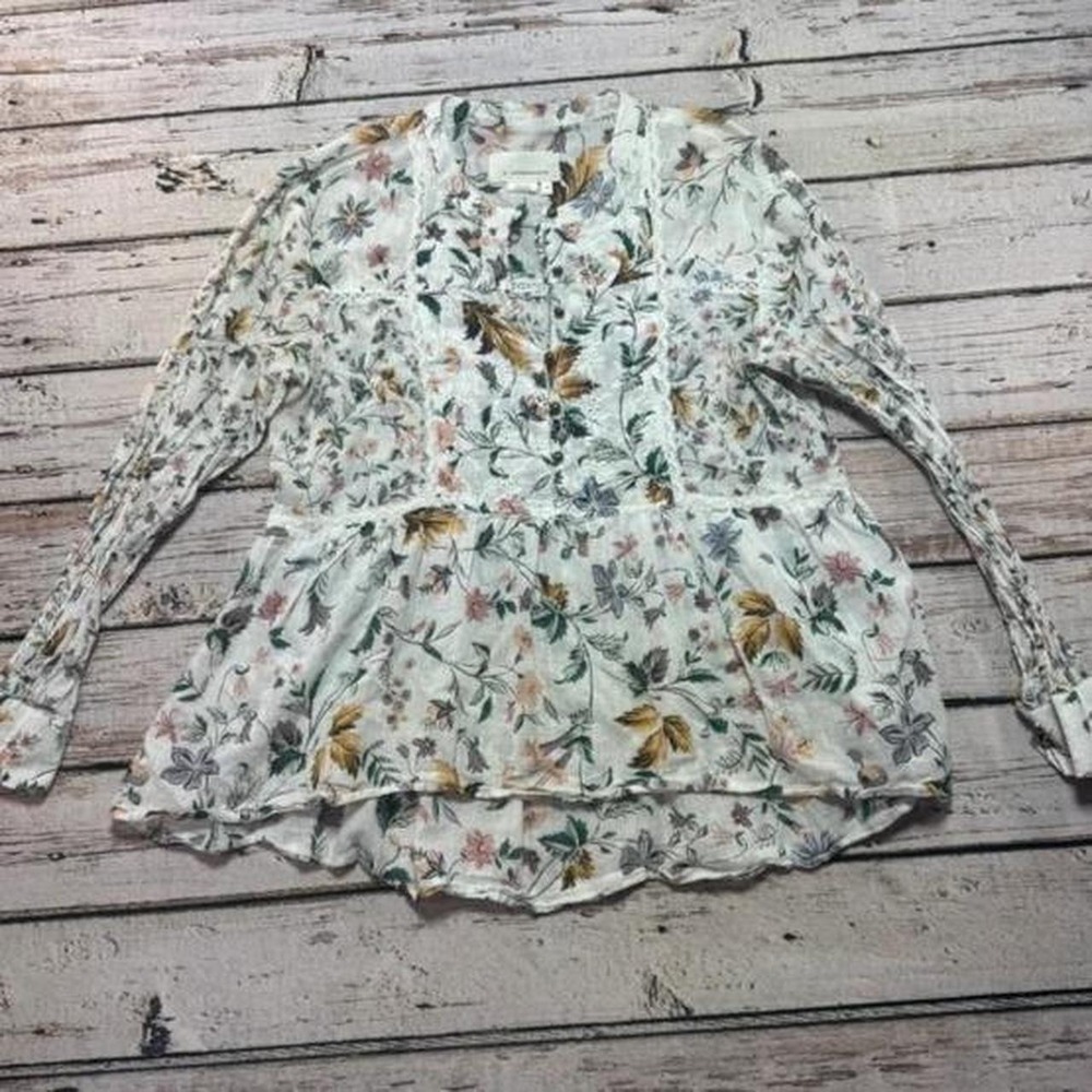 Anthropologie XS Women's Floral Print Long Sleeve Peasant Blouse